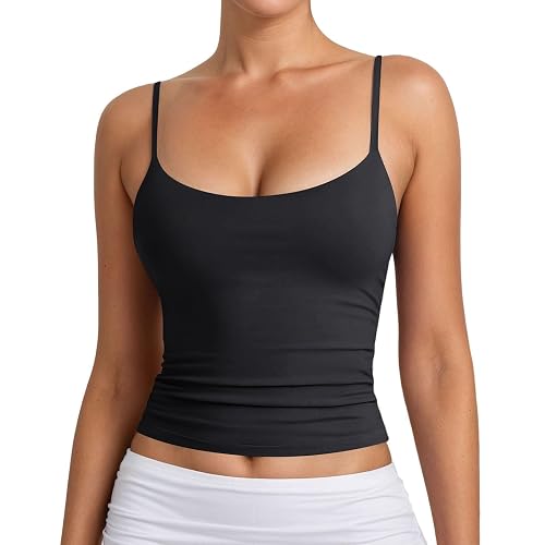 Women Spaghetti Strap Camisole Summer Crop Tops Scoop Neck Sleeveless Backless Tank Tops Seamless Yoga Fitness Summer Y2K Vest Cami Shirts