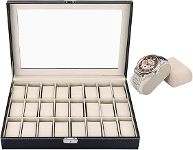 DASBET 24 Slot Watch Box PU Leather Watch Case Watch Display Storage Box | with Removable Pillows Jewelry Collection Organizer Gift Idea for Birthday Valentine's Day