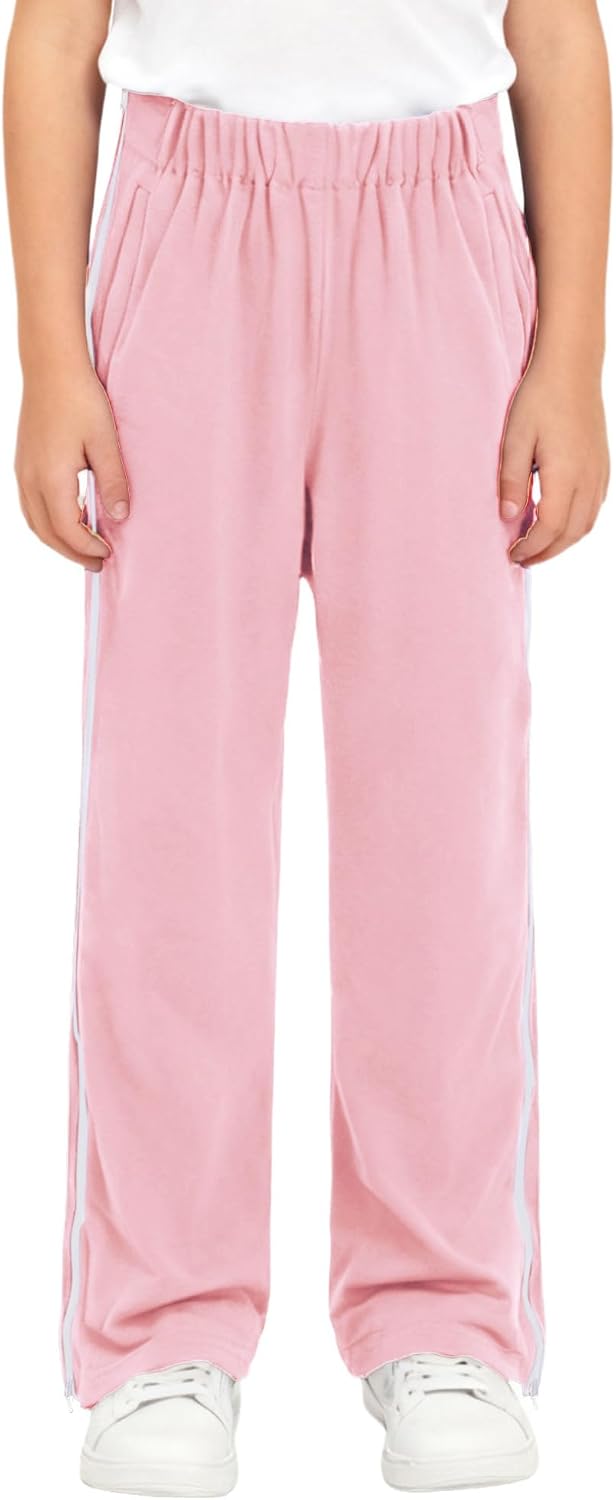 ACSUSS Kids Boys Girls Tear Away Post Surgery Pants Cotton Adaptive Sweatpants 2 Side Zippers Full Open Bottom