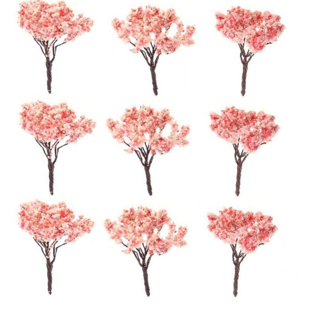 Pinicecore Pink/Green 10Pcs Blossom Cherry Trees Model Scenery Railroad Layout Scene Decoration