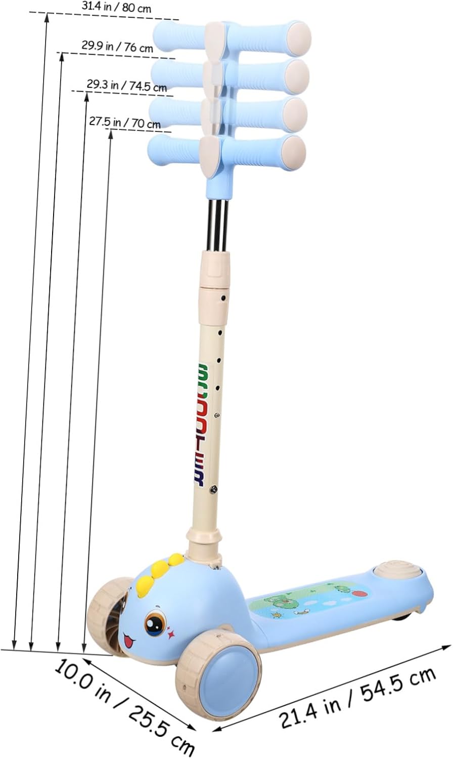 Adjustable Handlebar Scooter with Flashing Light-up Wheels Foldable Portable Triple-Wheeled Kick Scooter for Ages Outdoor Balance and Coordination