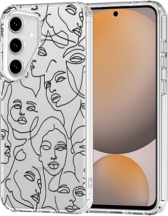 MOSNOVO Case for Samsung Galaxy S24 FE, [Buffertech 6.6ft Military-Grade Drop Protection] [Anti Peel Off Tech] Clear TPU Bumper Phone Case Cover Design - Abstract Face Line Art