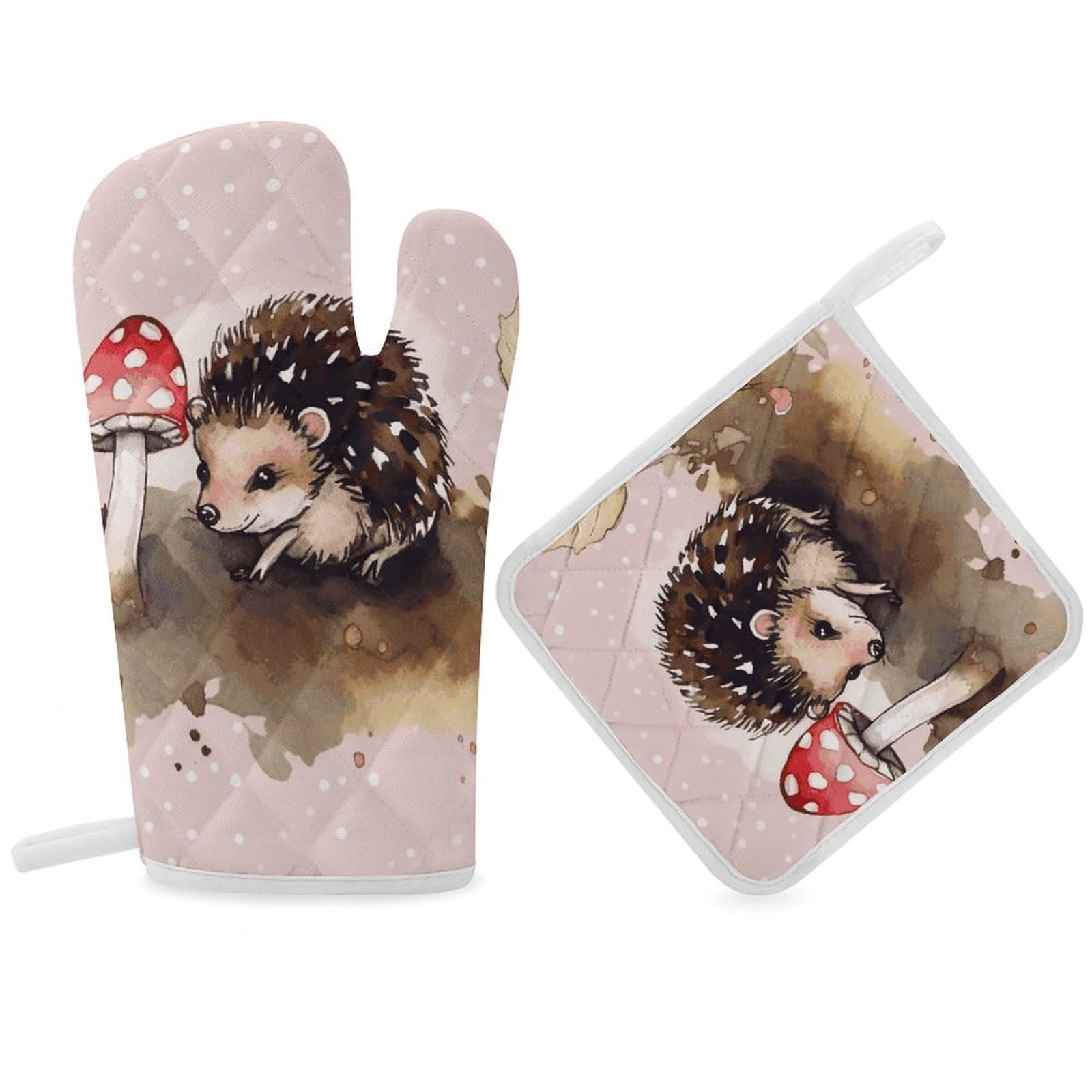 Hedgehog Watercolor Painting Oven Mitt Thick Substantial Heat Insulation Gloves Soft Skin-Friendly Temperature Resistant Oven Mitts for Cooking Lover Cooks