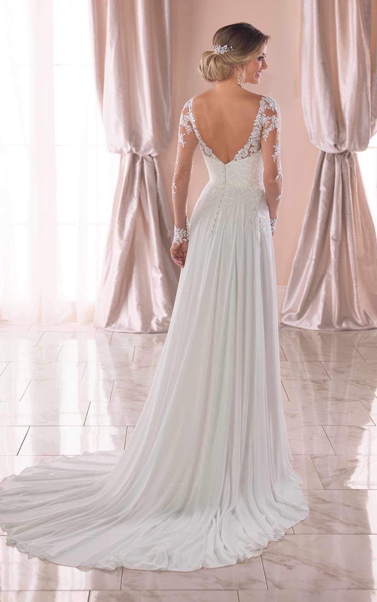 Nanger Robes de mariée col en V et manches longues en mousseline de soie Style bohème