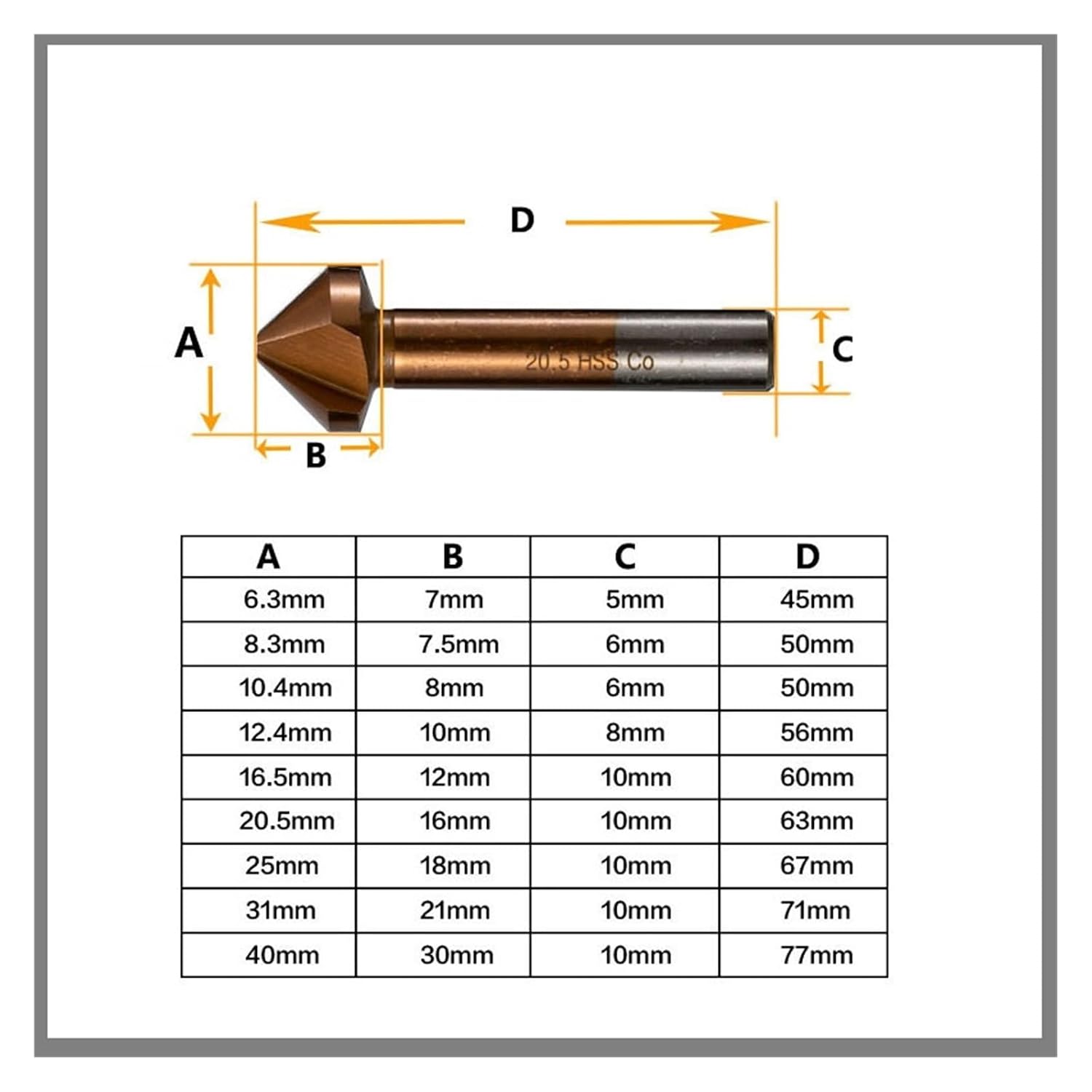 Chamfer Countersink Drill Bit M35 Cobalt Deburring Chamfering Cutter High Speed Steel 3 Flutes 90 Degree Reaming Drill Countersink Bit for Metalworking(40mm)