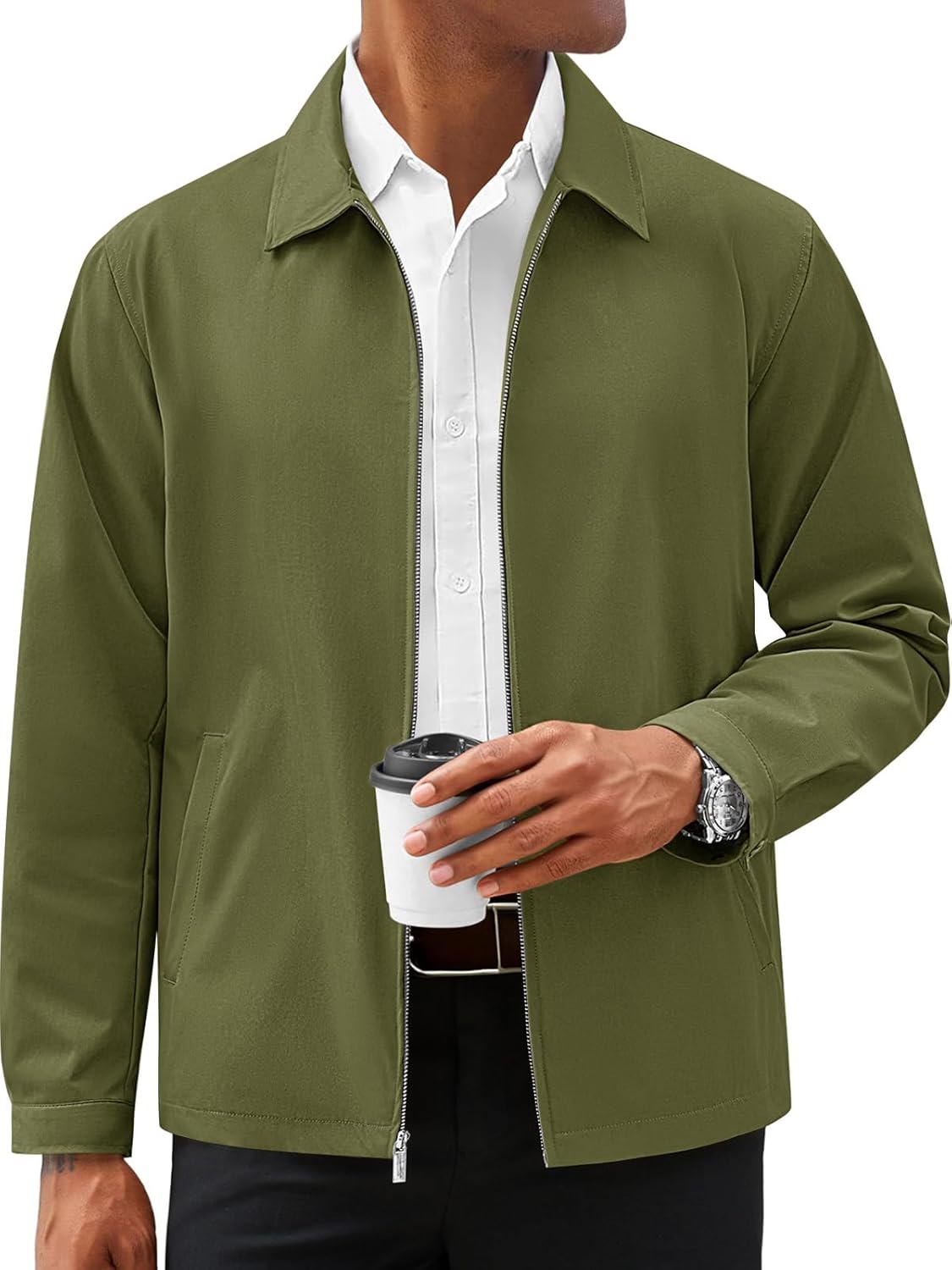 Runcati Mens Lightweight Jackets Full Zip Business Casual Windbreaker Fall Golf Coat Jacket with Pockets