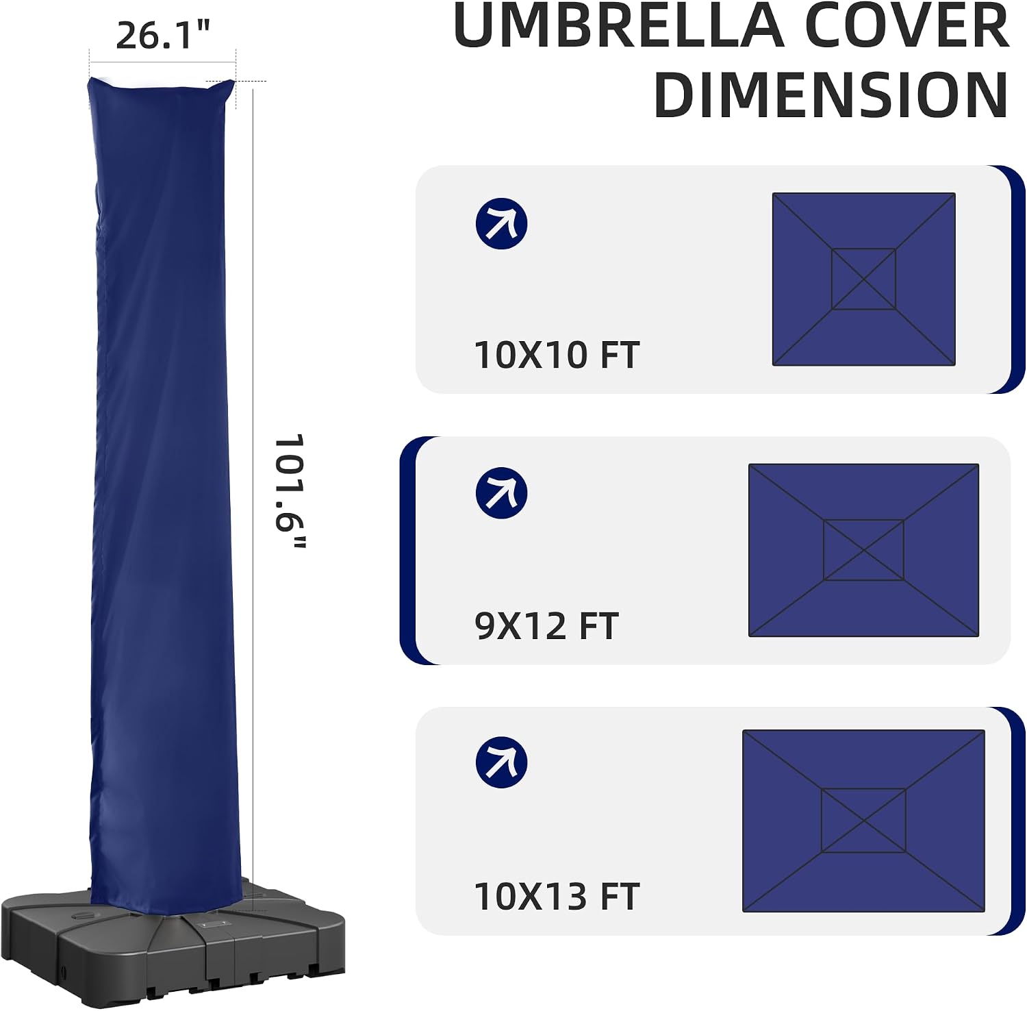 Patio Cantilever Umbrella Cover with Zippe Outdoor Waterproof UV Resistant Offset Table Umbrellas Cover for Pool Deck Garden Backyard, Navy