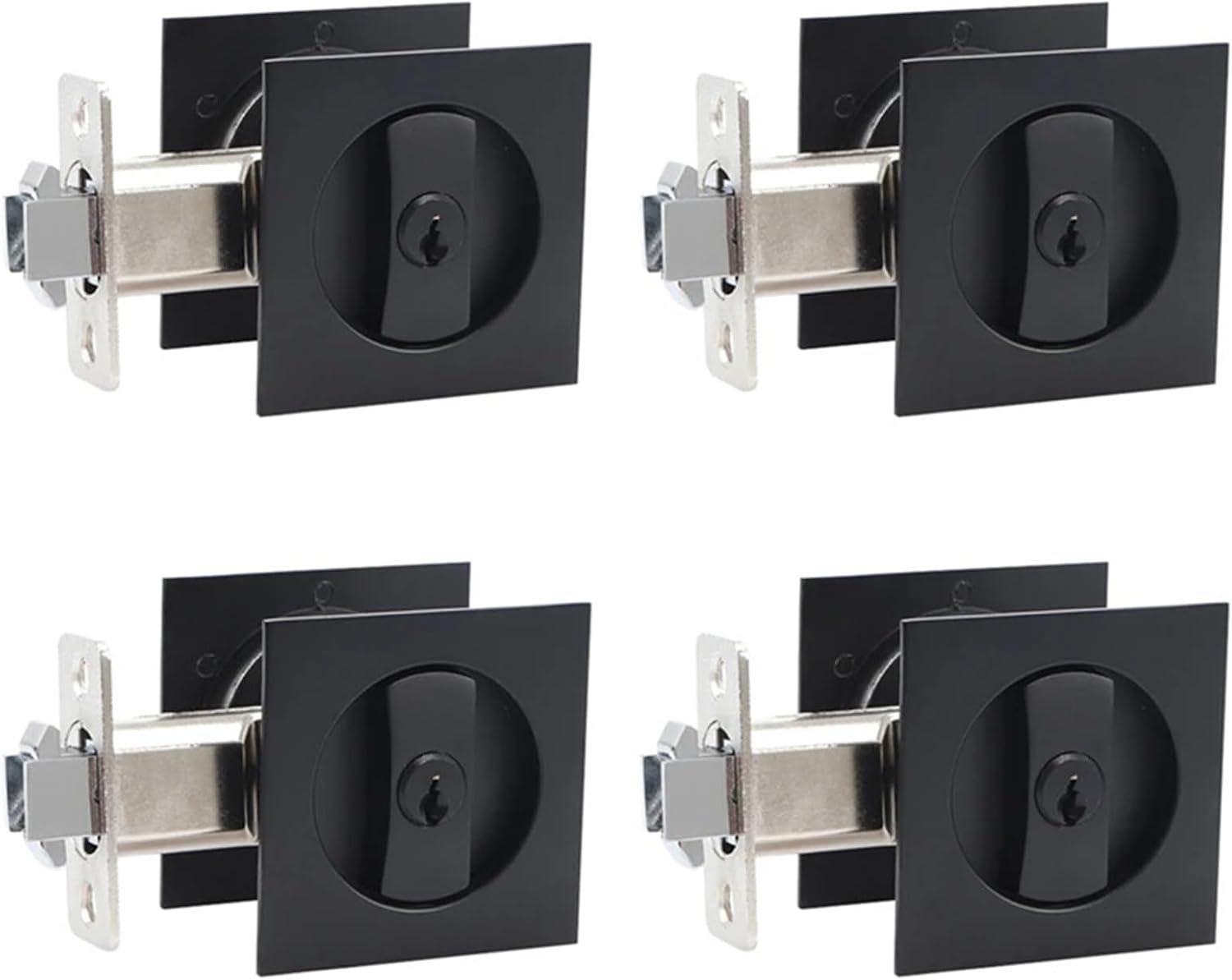 Pocket Door Lock 4X Pocket Black Door Hardware Contemporary Privacy Square Lock with Keys for Privacy Sliding Door Bifold Door