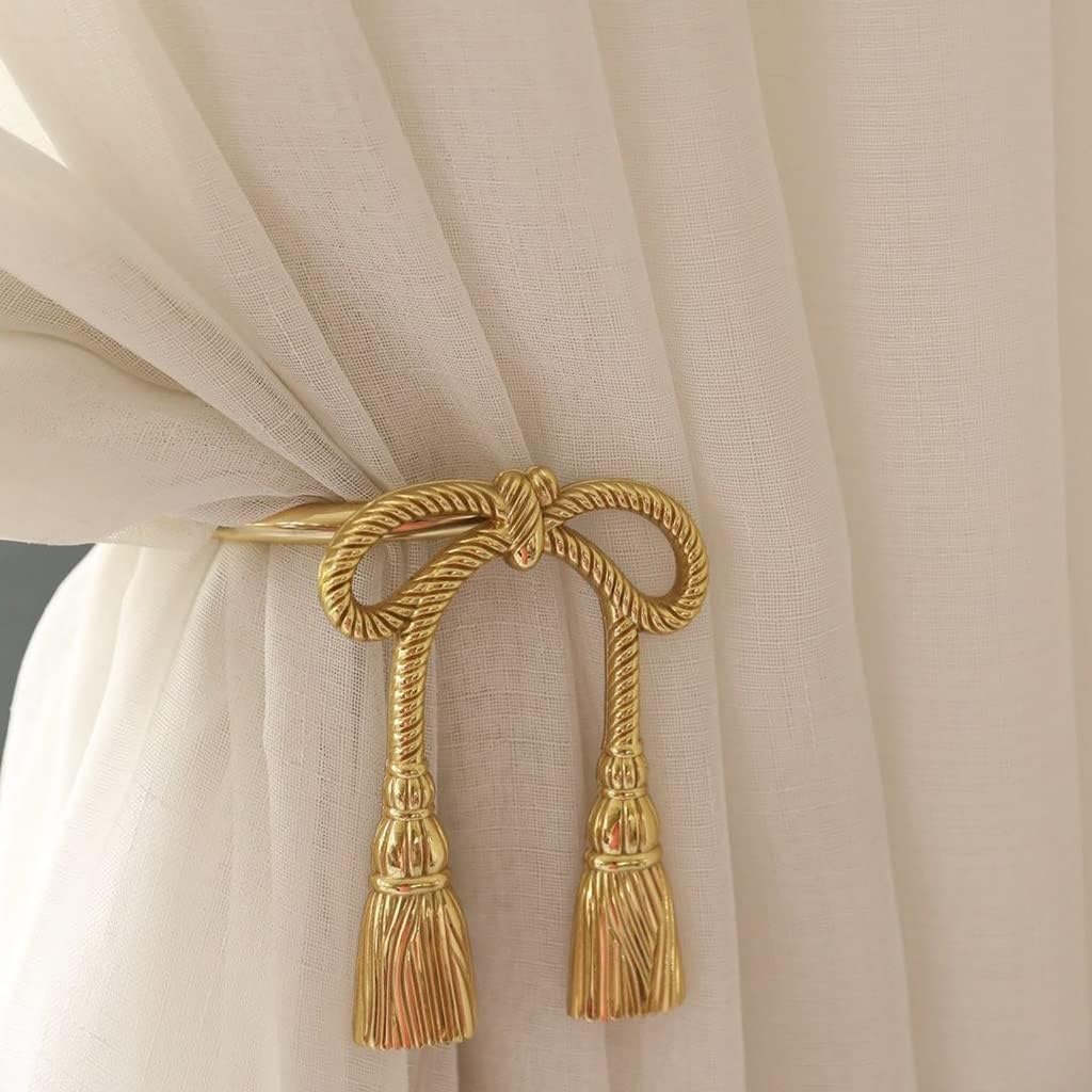 Fermacravatte per Tende, fermatende Decorativi con Fiocco in Corda di Canapa, Gancio per Tende in Ottone, fermatende con Vite, Ganci da Parete per Tende (1 Pezzo a sinist,Left 1 Pc