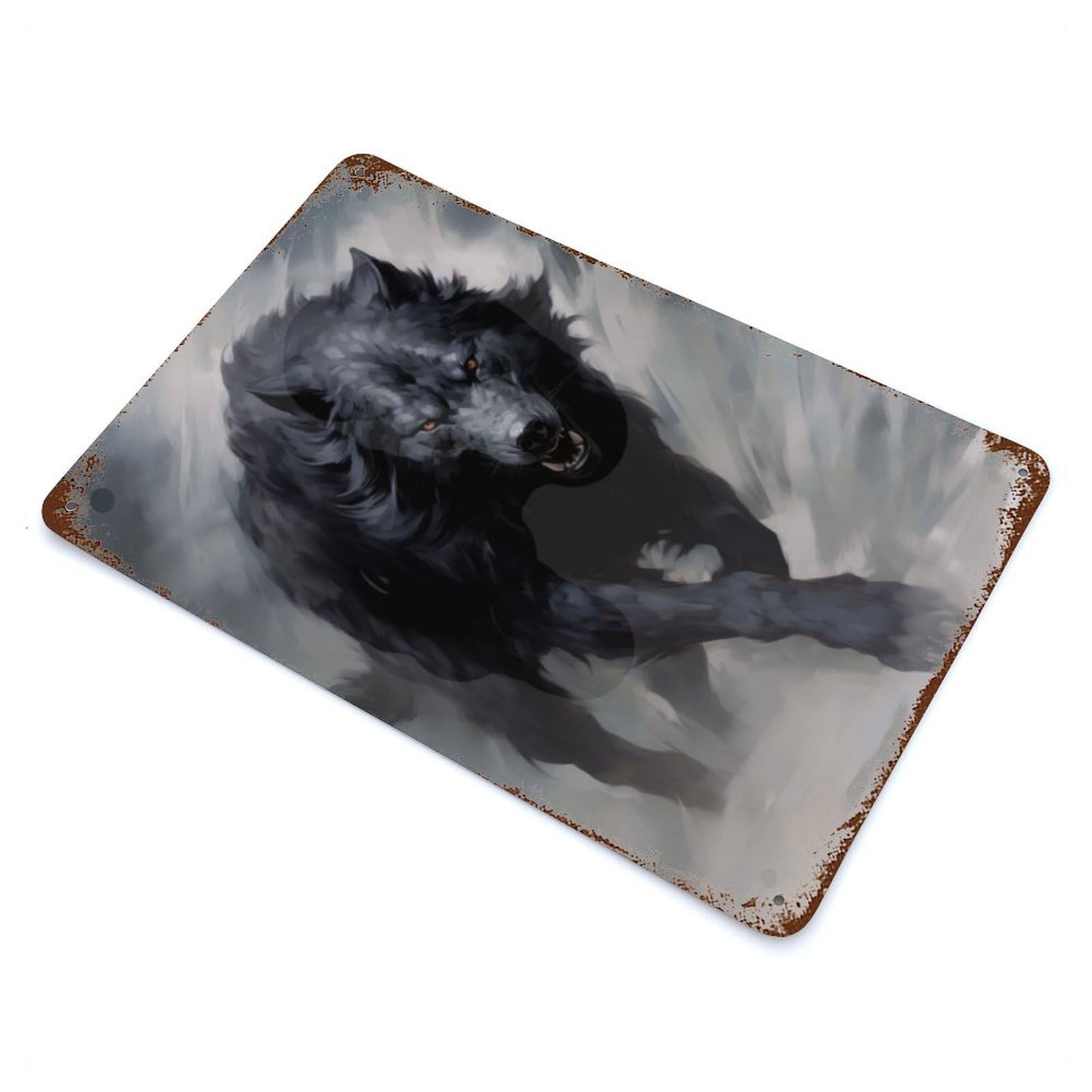 Garage Style Running Black Wolf Rusty Metal Tin Sign 11.8"x7.9", Farmhouse Wall Decor for Bar And Workshop
