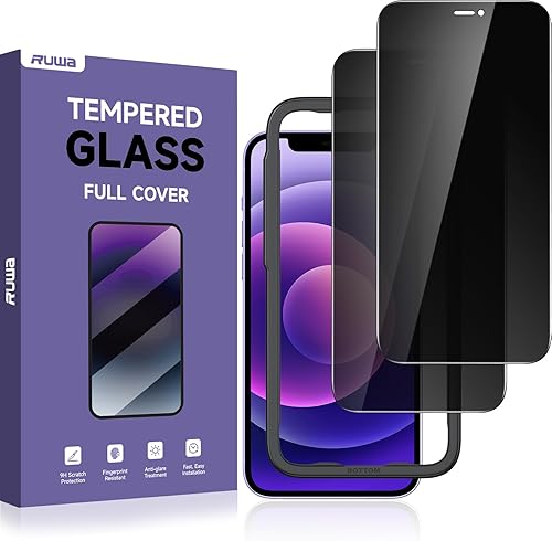 Miniatura 1 de ruwa Protector de pantalla de privacidad para iPhone 1212 Pro 6.1 pulgadas 2 unidades Película de vidrio templado antiespía con marco de fácil