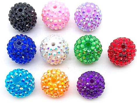 Rhinestone Beads, 10 Colors Sparkly Crystal Ball Beads, 20mm Diameter, DIY Jewelry Making Multi Color