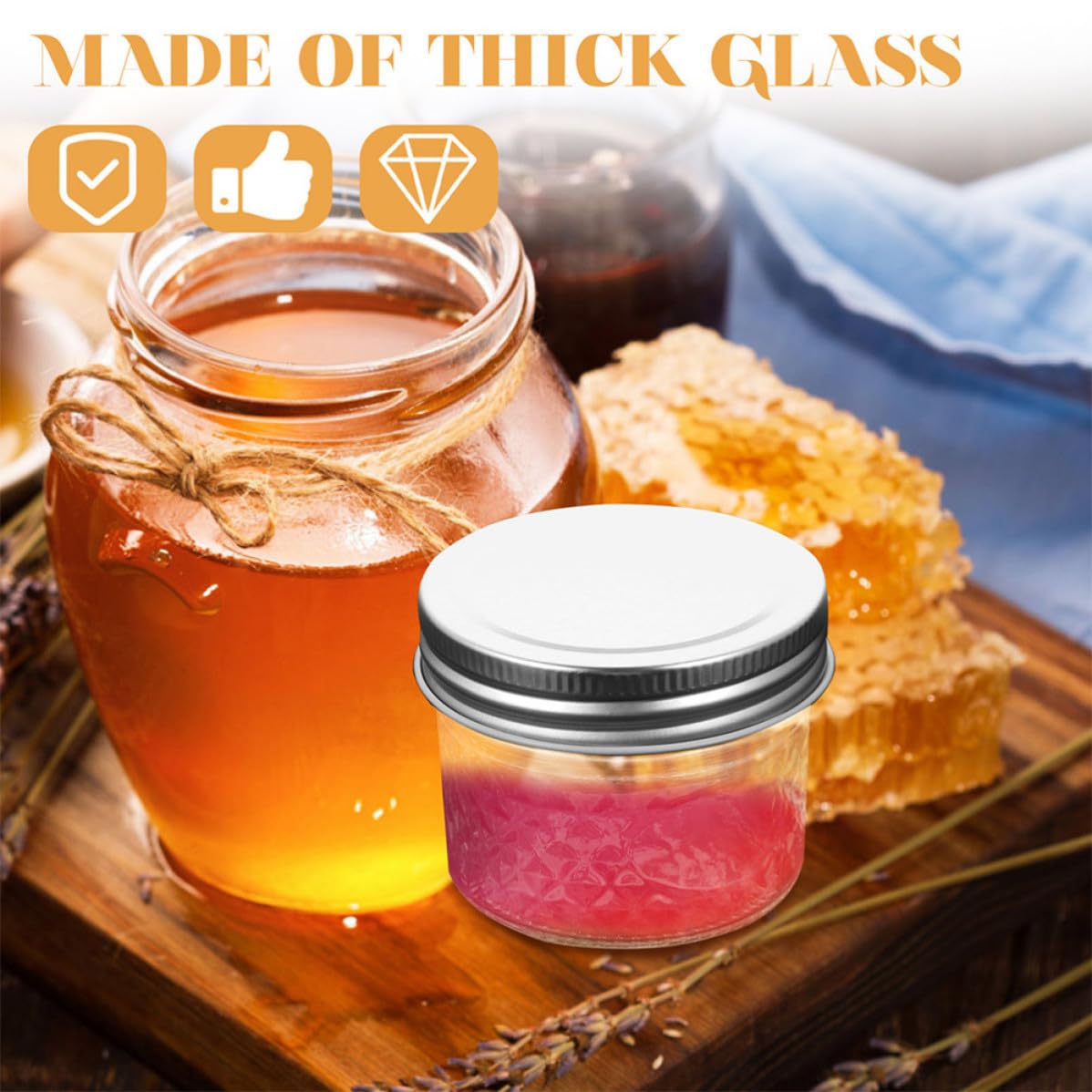 ibasenice 120ml Marmeladenbehälter aus Glas und Weißblech Einfach zu Reinigen und Nachzufüllen 1 Satz Transparente Spender für Kuchenladen und Heimküche