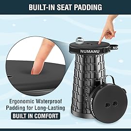 NUMANU 2PK 2025 Upgraded Padded Collapsible Stool, Max 620lb 18 Adjustable Portable Folding Stool for Adults, Retractable Foldable Telescopic Seat Camping Chair or Footrest (2PK Padded + Accessories)