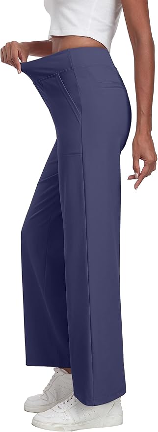 GRECERELLE Yogabroek voor dames, wijde pijpen, broek met hoge taille, stretch, joggingbroek, dameswerkbroek, Palazzo-broek voor casual, werk en sport, Walvis Blauw, L