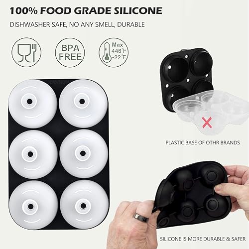 Miniatura 5 de Molde de bola de hielo para whisky, paquete de 2 moldes de silicona para hacer bolas de hielo con cubierta individual, fácil de llenar y liberar,