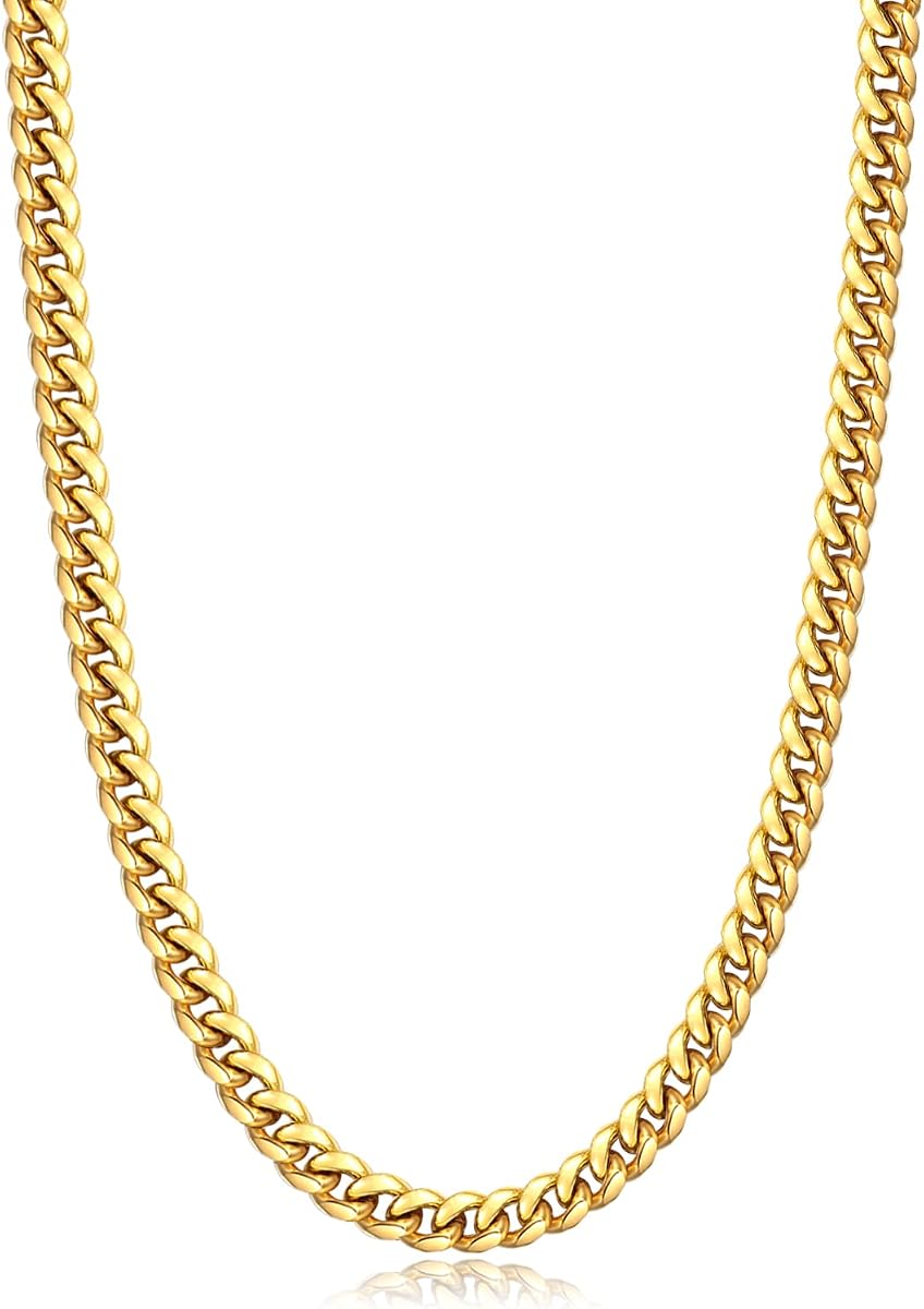 Cadena de plata/negro/oro para hombres, collar de cadena de eslabones cubanos para hombres y mujeres, collar para hombre de 4 mm/6 mm, chapado en oro de 18 quilates/acero inoxidable 316L, collares de cadenas para hombre de 18/20/22/24/26 pulgadas