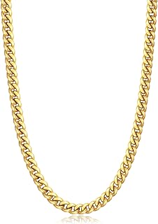 Jewlpire Cuban Link Chain Necklace Men Women 4mm/6mm 18K Gold Plated 316L Stainless Steel 18-26 Inch
