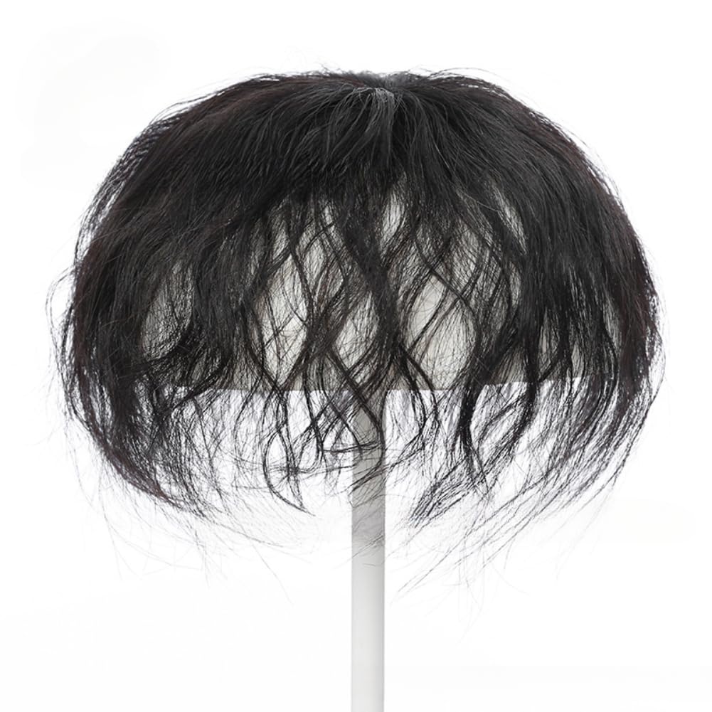 Clip in Toppers Curly Human Hair Wigler Hairpiece for Women Thin Hair (Dark brown,A026)