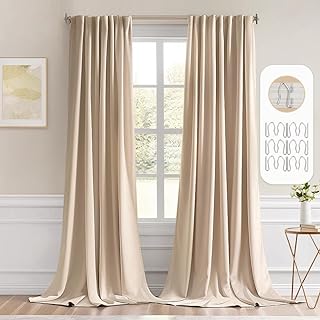 MIULEE Beige Back Tab Blackout Curtains 52x120 Inch Long 2 Panels Set