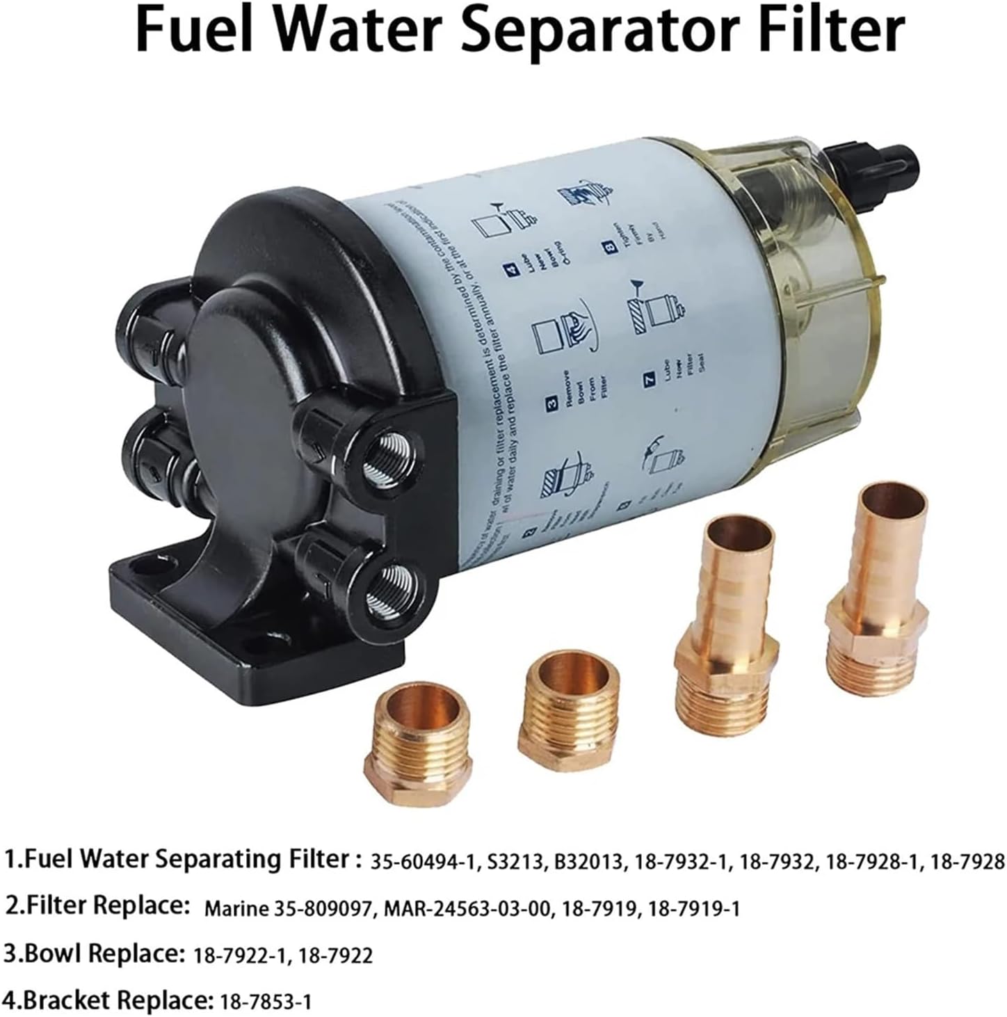 3/8 Inch NPT Fuel Water Separator Turbo Engine Replacement Parts For Marine Outboard Engine Fuel Water Separator