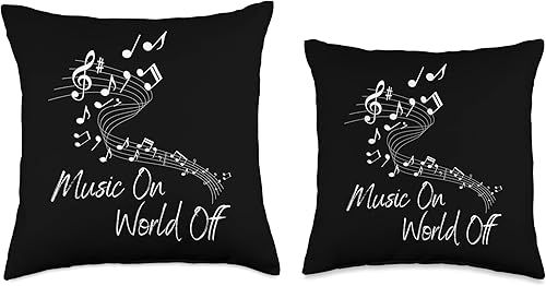 Miniatura 3 de Para Músicos Music On World Off  Notas Musicales Throw Pillow 18x18 Multicolor
