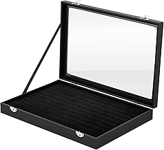 H&S Scatola Porta Anelli - Espositore Portagioie Donna per 100 Anelli - Porta Gioie Grande - Organizer con Coperchio Trasparente e Rivestimento in Velluto - Nero