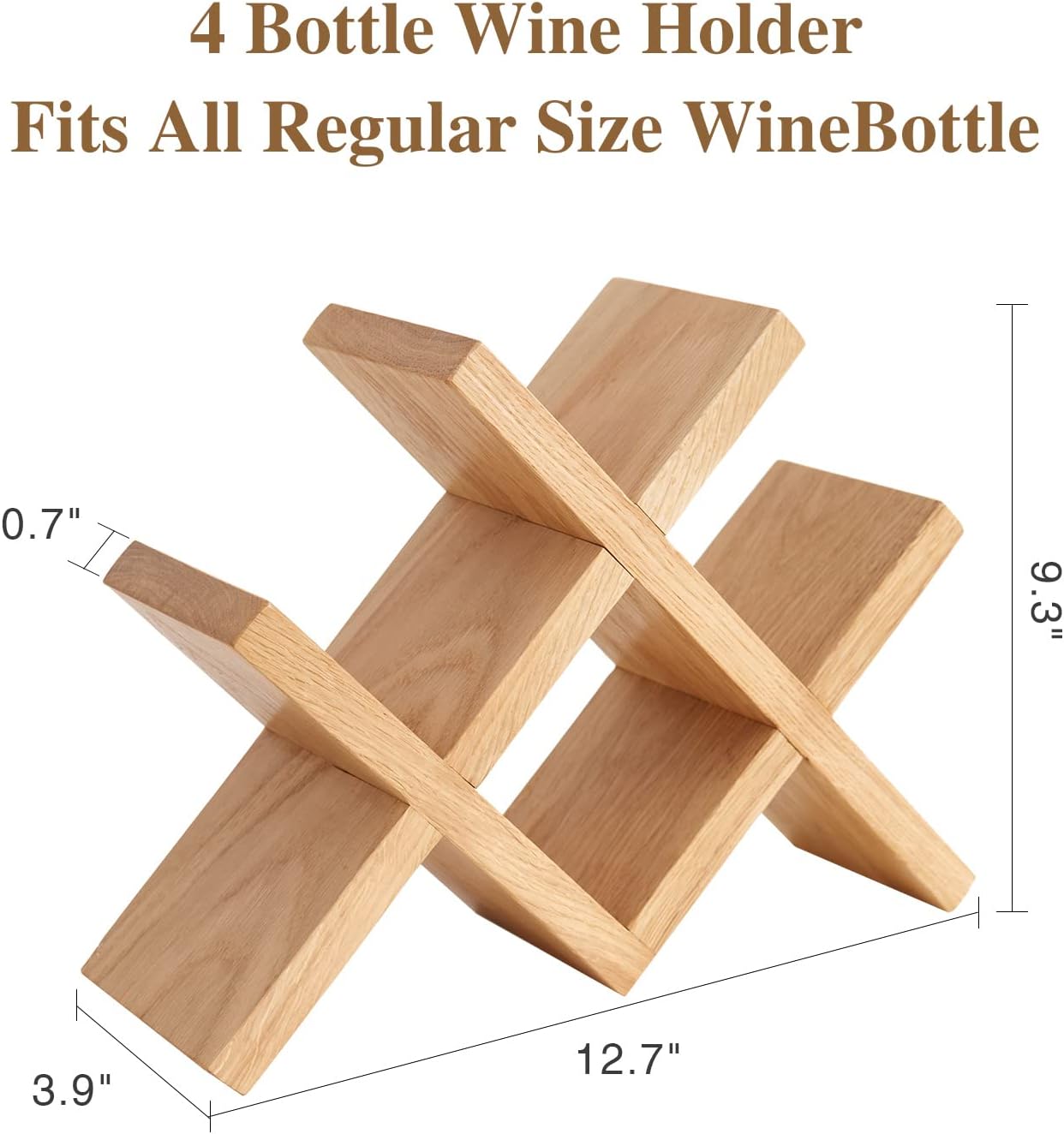 Wine Rack Countertop Oak Solid Wood Wine Organizer Rack 4 Bottles Holder for Wine, Drinks, Beer, Suit for Home, Bar, Kitchen,Cellar Basement,Oak