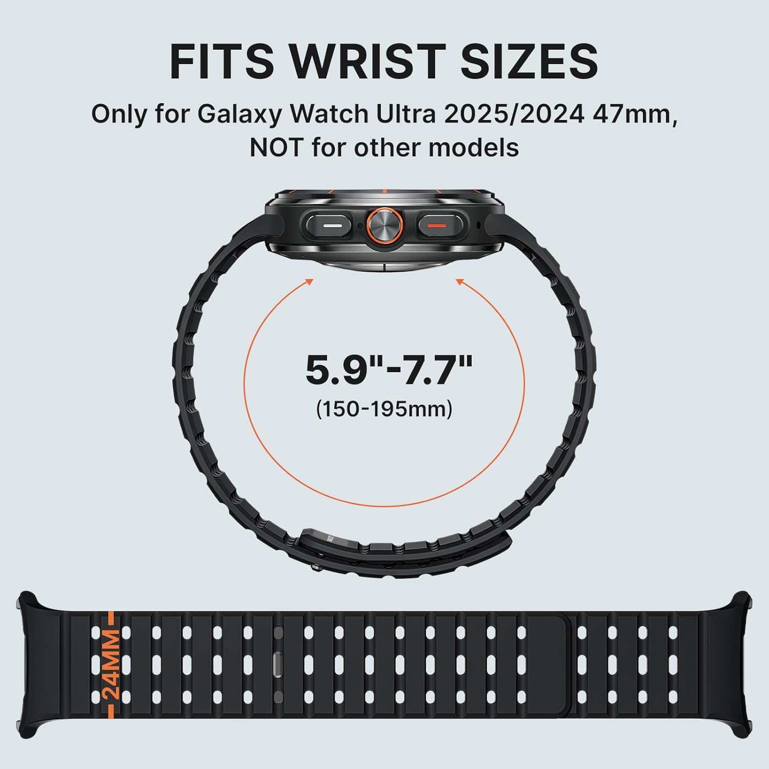 Bandletic Magnetic Sport Band Compatible with Samsung Galaxy Watch Ultra Bands (2025/2024) 47mm, Rugged Thin Soft Silicone Waterproof Strap Replacement Wristbands for Men Women, Black - Image 5