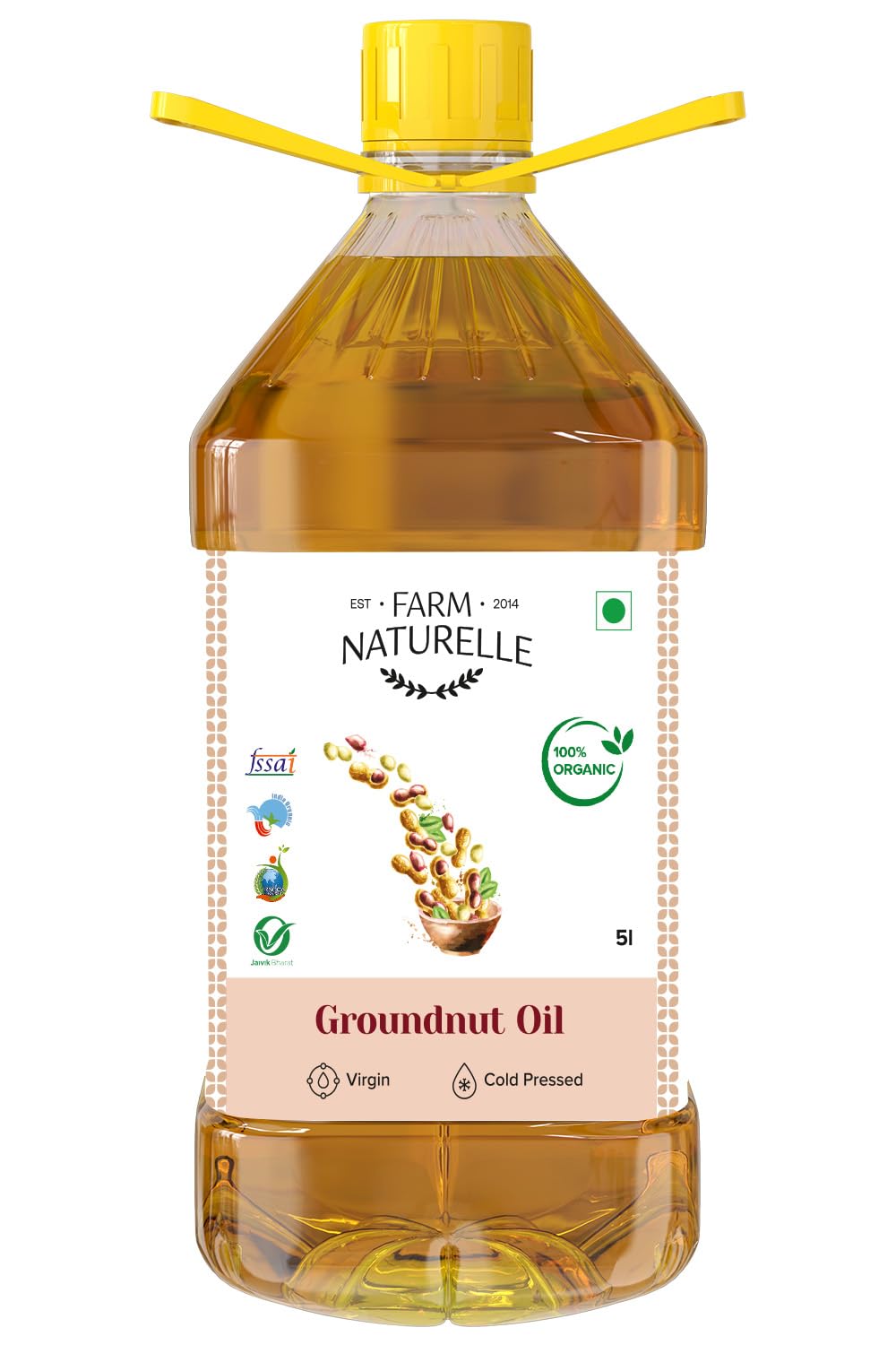 Farm Naturelle - Organic Ghani Cold Pressed Virgin Groundnut/Peanut Oil 5 Ltr| 100% Natural, Pure & Wood Pressed Cooking Oil