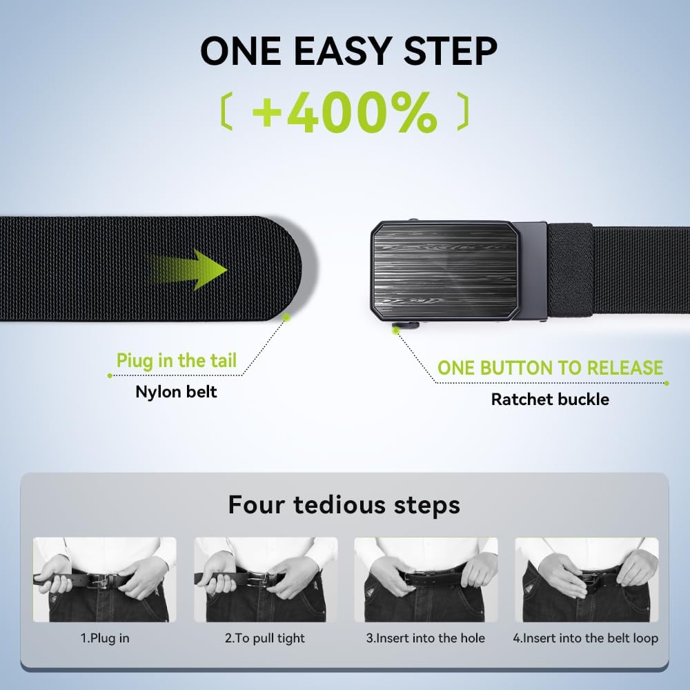 VANNANBA 1.5" Ratchet Stretch Belts for Men,Nylon Web Tactical Belt for Causal Golf Jeans-Elastic Adjustable Trim to Fit - Image 3