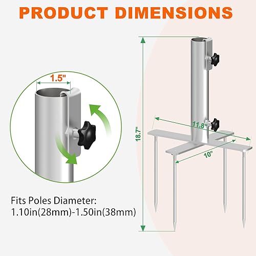 Miniatura 5 de Base de sombrilla de playa, estaca de paraguas con diseño de derribo, soporte de metal resistente para césped con cuatro tenedores (se ajusta a