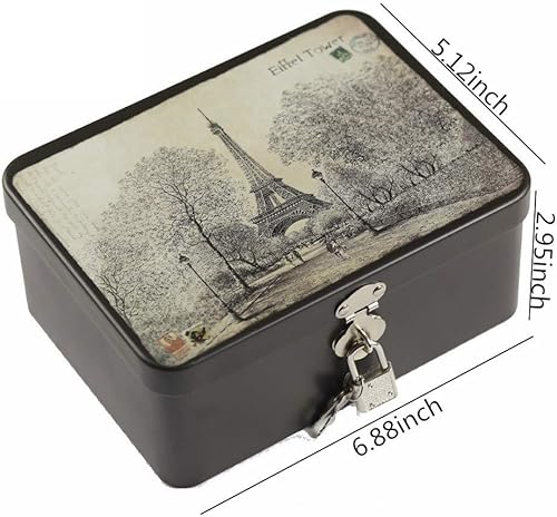 Miniatura 2 de Caja de almacenamiento rectangular de hojalata de estilo retro con candado, caja de almacenamiento de escritorio de cocina para el hogar, recipiente