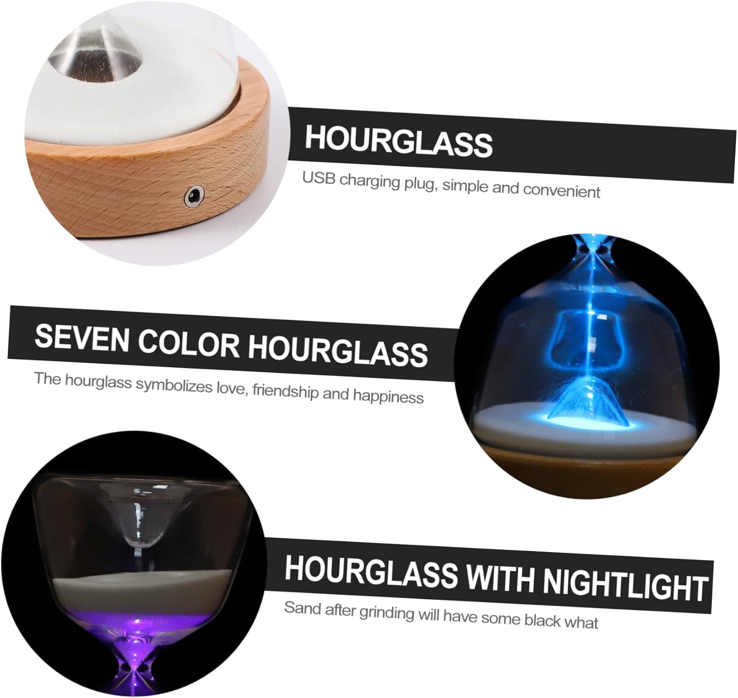DOITOOL 1set Sand Clock Night Light USB Rechargeable Dimmable Desk Lamp for Timer Fun Decorative Light for Bedroom and Relaxation