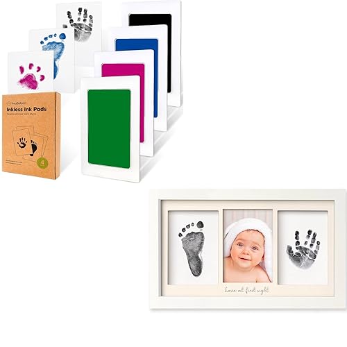 KeaBabies Kit de 4 manos y huellas sin tinta y marco de mano y huella de bebé sin tinta, almohadilla de tinta para manos y huellas del bebé, marco