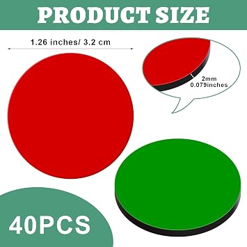 Xuhal 40 Pcs Double Sided Red Green Magnets 1.26'' Red Green Flip Reversible Magnets Dots for Whiteboard Mini Colored Double Sided Reversible Circle Indicator for Office Classroom Decoration (Classic)