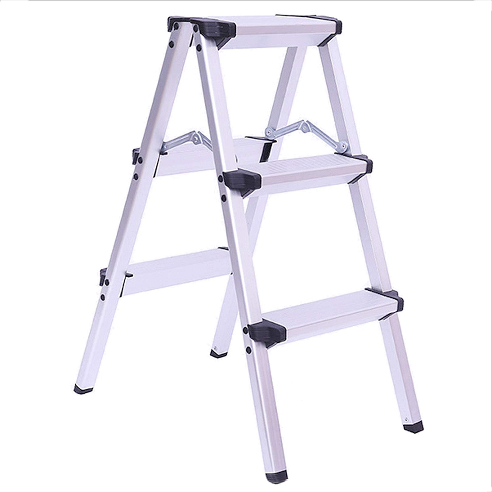 Aluminium 3 Step Ladder Foldable Garden Tools Household Stepper Stepladder with Wide Anti-Slip Pedal for Library and Kitchen