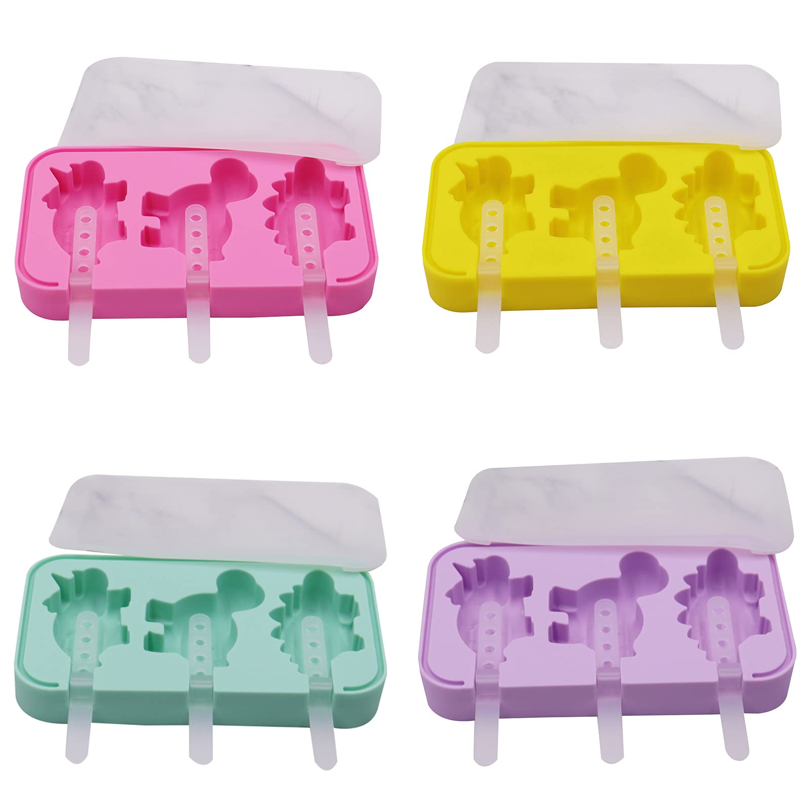 Molde for helado de 3 agujeros con forma dinosaurio for moldes, paletas, utensilios cocina, for hielo(Green)