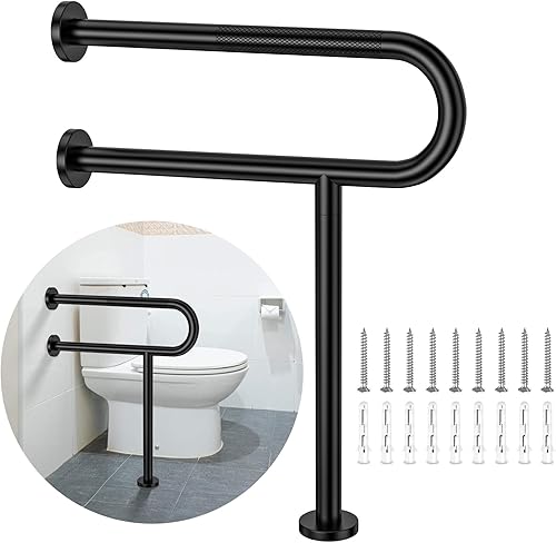 Miniatura 11 de Riel de Soporte para Inodoro 31.3 x 31.5 Pulgadas, Munzong Barra de Agarre Antideslizante de Níquel Cepillado Satinado para Discapacitados