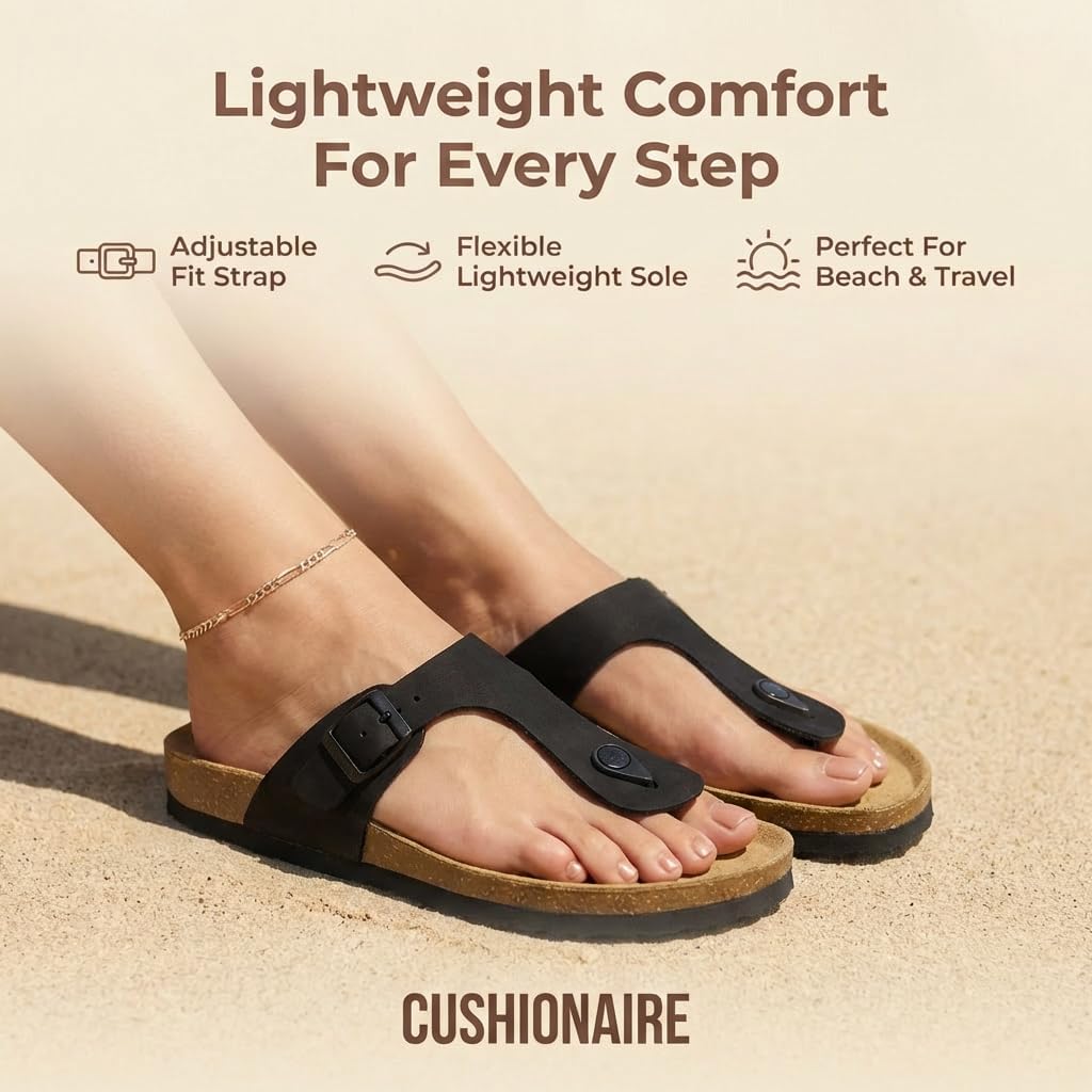 CUSHIONAIRE Women's Leah Cork Footbed Sandal With +Comfort