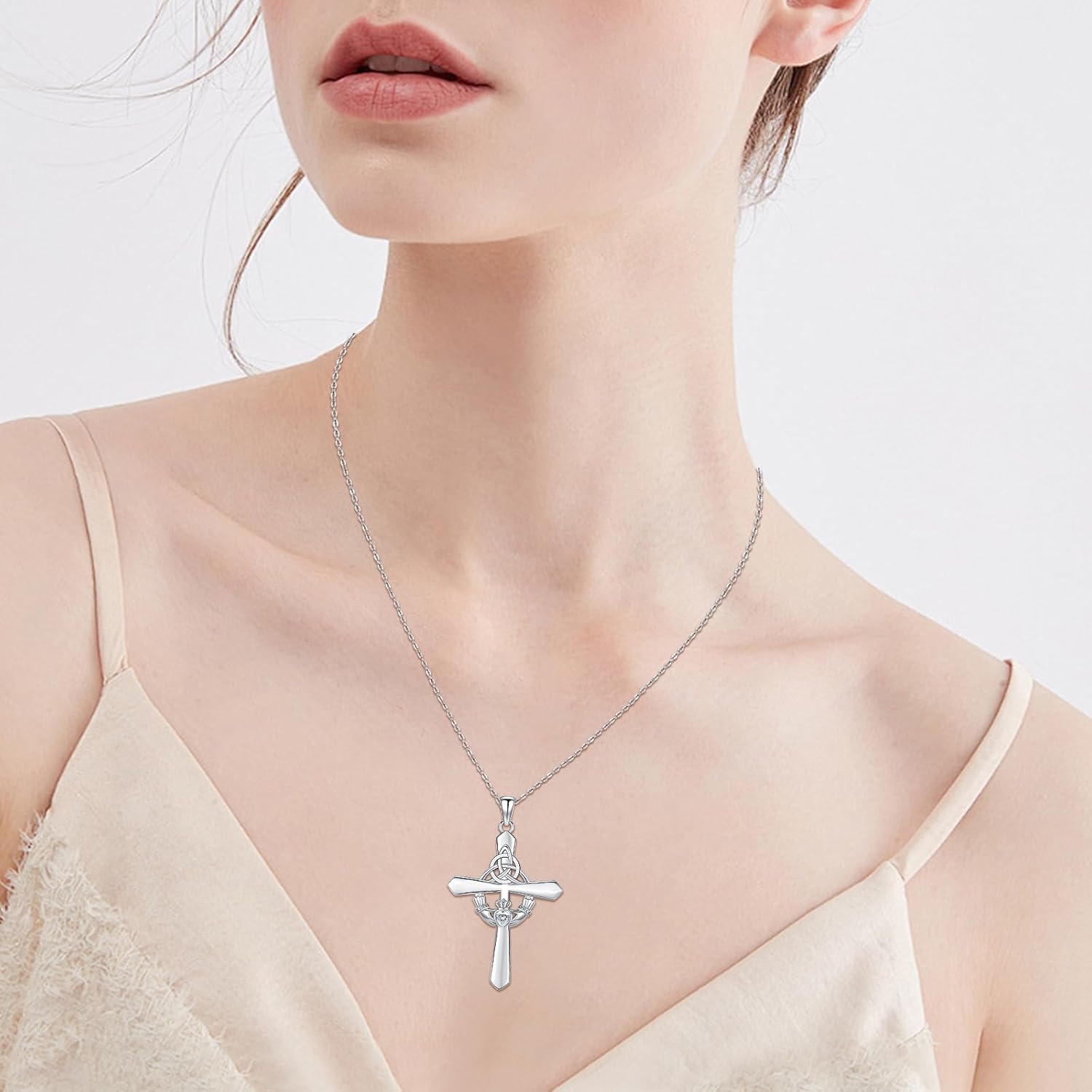 Lilith Claddagh Cross Celtic Cross Celtic Knot Necklace 925 Sterling Silver Pendant Pagan Jewelry Gifts For Women Men - Image 2