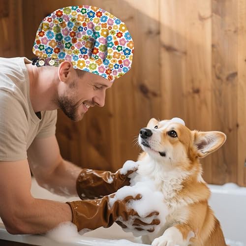 Miniatura 6 de Bouffant - Gorros de algodón para enfermera, con botón y banda para el sudor, gorras de trabajo quirúrgicas ajustables