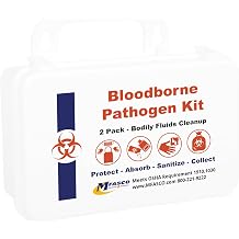 Bloodborne Safety Kit Plastic Case PPE Protection and Vomit, Urine Clean Up Supplies - 2 Packaged Kits Per Case Easy to Refill & Replenish