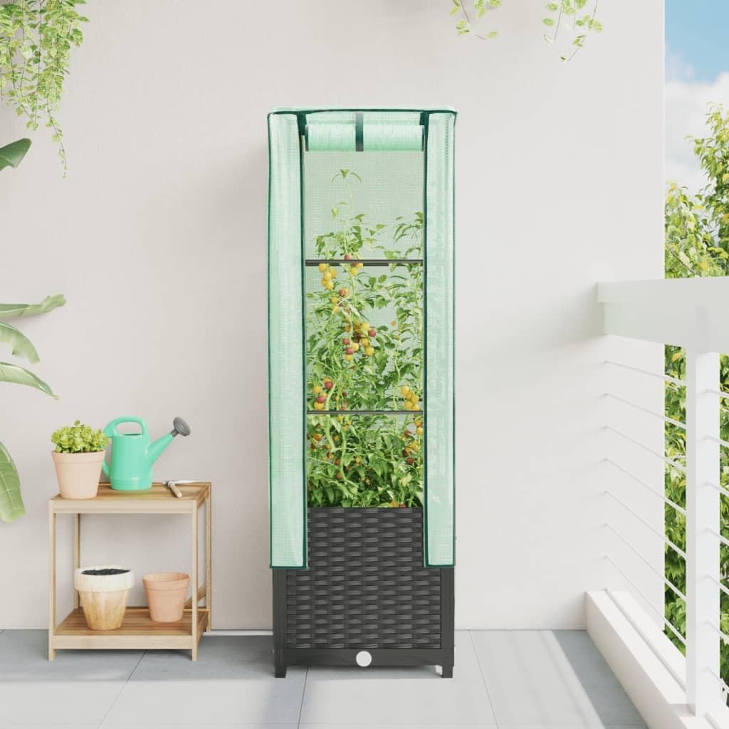 Homgoday Arriate con Cubierta Invernadero Aspecto ratán 40x40x139 cm Huerto Urbano Terraza Mesa de Cultivo Cubierta con Cubierta, para Plantas Flores Verduras Jardín Interior Exterior