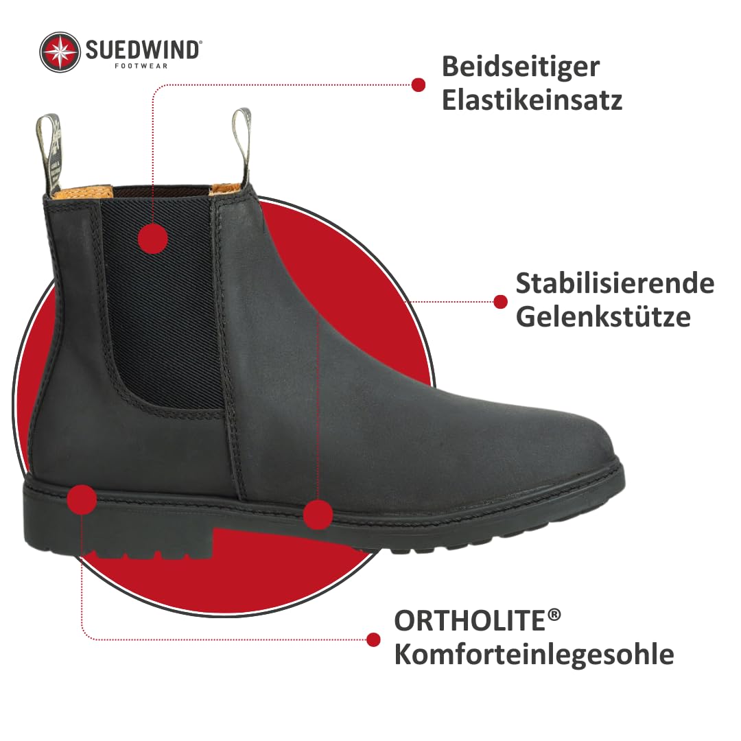 SUEDWIND FOOTWEAR Reitstiefeletten für Damen NEW WORK ECO – Chelsea Boots aus Leder – Reit- & Freizeit-Stiefelette m. Ortholite-Innensohle, TRX-Sohle & Micro-Dry-Futter – 2 Farben – Gr.35-46