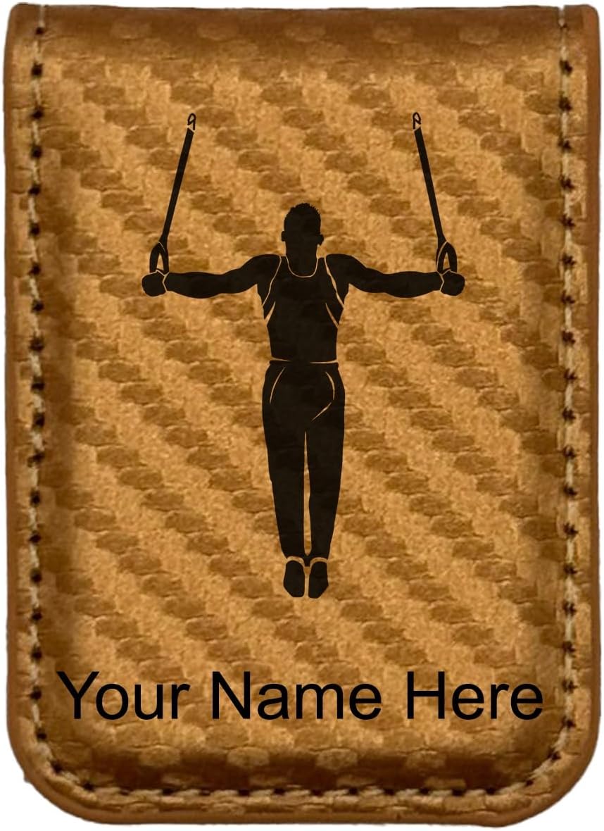 LaserGram Slim Magnetic Money Clip, Gymnast Man, Personalized Engraving Included (Carbon Fiber Bronze)