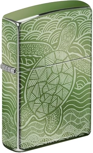 John Smith Gumbula Indigenous Australian Turtle Artwork - Engraved Full Wrap High Polish Green/Chameleon Zippo Lighter #TOP20