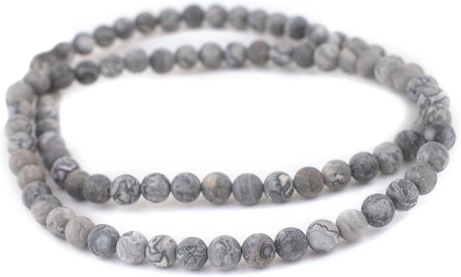The Bead Chest Matte Grey Picasso Jasper Beads (8mm): Organic Gemstone Round Spherical Energy Stone Healing Power Crystal for Jewelry Bracelet Mala Necklace Making