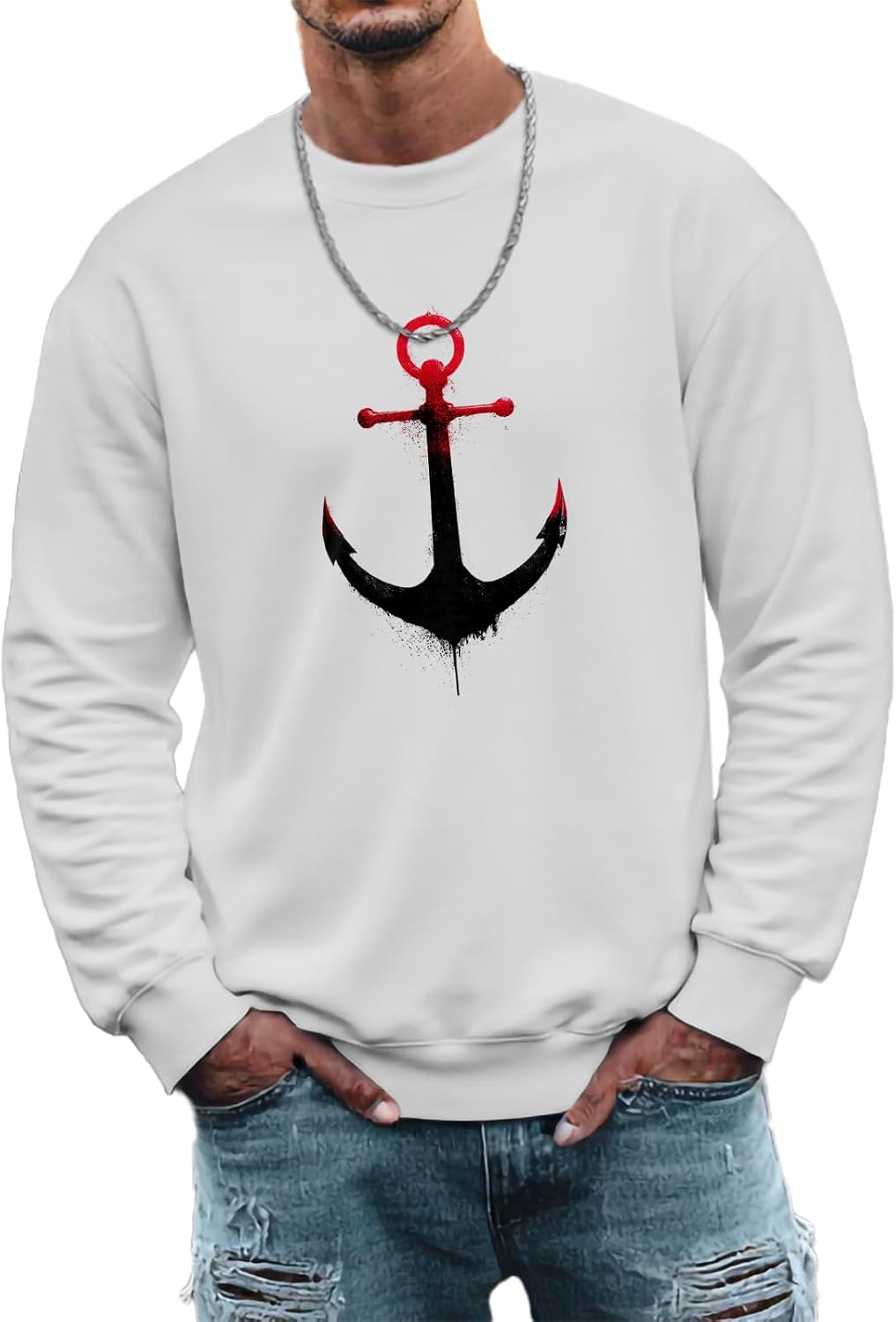 domirica Trendy Sweatshirts for Men Casual Long Sleeve Crewneck Basic Tops Loose Fit Graphic Print Pullover T Shirts