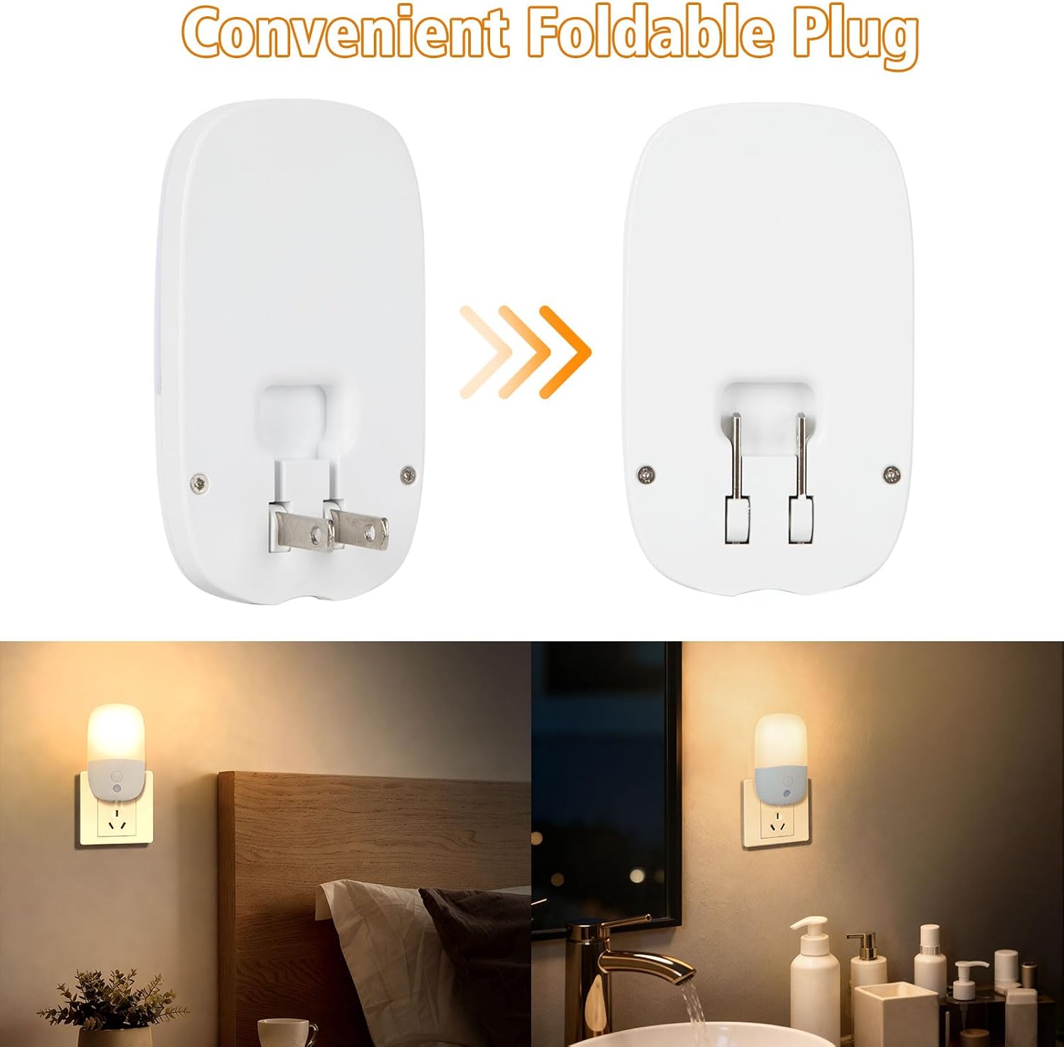 echosari Night Lights Plug into Wall, 2 Pack Dimmable Night Light with Dusk to Dawn Light Sensors, Warm White LED Nightlights for Bathroom Bedroom Kitchen Hallway Stairs